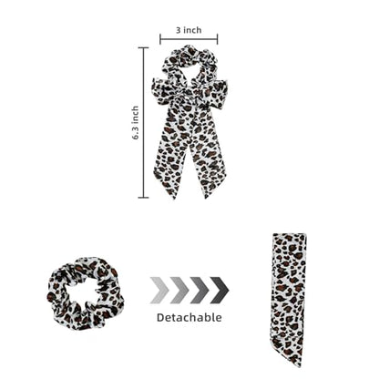 6-Piece Fashion Leopard Printed Bow Scarf Fabric Scrunchies for Women & Girls, Cute Elastic No Damage Satin Ponytail Holders Hair Ties, Hair Accessories (Leopard)