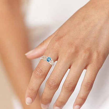 PRAYMOS 925 Sterling Silver Ring Birthstone Ring Turquoise Moss White Opal Ring for Women Celtic Knot Open Adjustable Thrumb Ring - color: Blue Topaz