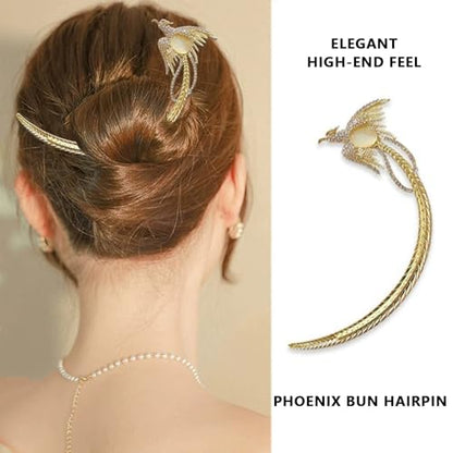 2 Pcs Chinese phoenix Hair sticks for buns,Hair pins for women,Buns and Updos with No Hair Damage,Metal French Pin Great Hold,Suitable for fine & thick hairUS373 (Gold + Silver) - color: Gold + Silver
