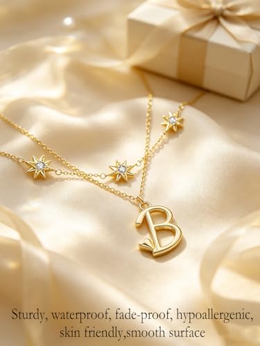 14K Gold A-Z Initial Lette Necklace Star Choker Women Necklace | Personalized Initial Jewelry, Meaningful Name Letter Gift for Women Wife Mom Friend, Perfect Present For Birthday/Anniversary - style: 14K Gold-B
