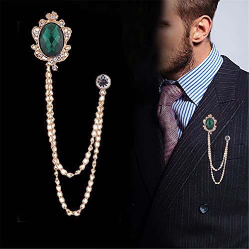 4PCS Gem Brooch Lapel Pin Chain for Men Retro Crystal Tassel Chain Brooch Pin Career Suit Tuxedo of Shirts Tie Hat Scarf Father's Day Gift - color: 4PCS Gem Brooch