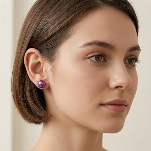 Pearl Stud Earrings Multicolor Shell Beads Pearl Hypoallergenic Stud Earrings Ocean Shell Pearl Jewelry - color: Dark Purple