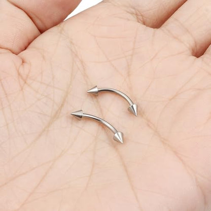 16g/18g/20g Titanium Internally Threaded Eyebrow Piercing Jewelry Vertical Labret Lip Jewelry Curved Barbell Tiny Eyebrow Ring Rook Earring Small Belly Button Ring for Women Men - color: spike,16g,bar:10mm