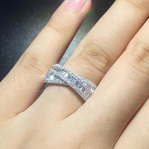 PAVOOI 14K Gold Plated X Ring Simulated Diamond CZ Criss Cross Ring for Women Juude Jewelers Silver Rose Gold Braided Wrap Knot Style Promise Statement Cocktail Party Ring(Silver.K-US Code-6) - color: SILVER.K, size: (US Code-6)