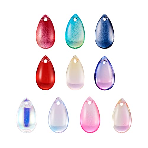 Cheriswelry 200pcs Teardrop Transparent Glass Charms Crystal Dangle Pendants Mini Hanging Ornament Dyed Heated 13.5x8mm for DIY Craft Earring Bracelet Necklace Jewelry Making Supplies - color: Mixed Color*10
