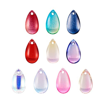 Cheriswelry 200pcs Teardrop Transparent Glass Charms Crystal Dangle Pendants Mini Hanging Ornament Dyed Heated 13.5x8mm for DIY Craft Earring Bracelet Necklace Jewelry Making Supplies - color: Mixed Color*10