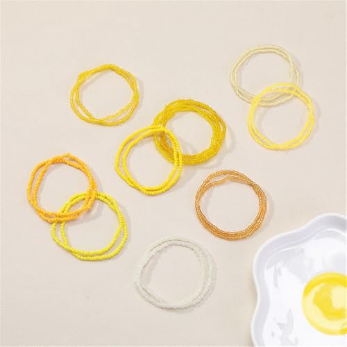 18Pcs Boho Stackable Beaded Bracelets for Women Colorful Handmade Multilayered Rice Beads Anklets Set Summer Beach Bohemian Jewelry Gift - color: Style 2 Yellow