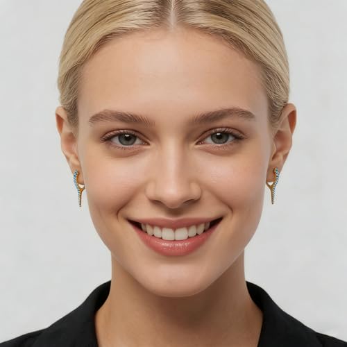 DREMMY STUDIOS Gold Dainty Huggie Hoop Earrings 18K Gold Plated Exquisite Open Tassel Dangle Charm Drop Sleeper Geometric Cross Coin Star Heart White CZ Simple Hypoallergenic Earrings for Women - color: Long-Tur