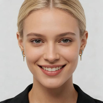 DREMMY STUDIOS Gold Dainty Huggie Hoop Earrings 18K Gold Plated Exquisite Open Tassel Dangle Charm Drop Sleeper Geometric Cross Coin Star Heart White CZ Simple Hypoallergenic Earrings for Women - color: Long-Tur