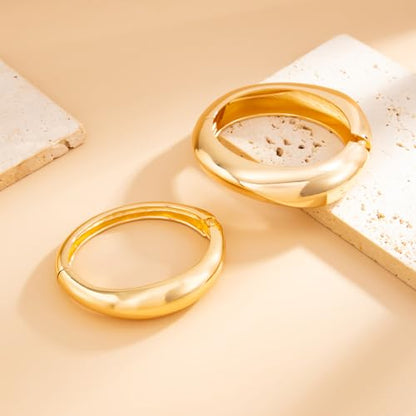 Chunky Gold Bangles for Women Gold Plated Stackable Bracelets Set Trendy Cuff Bracelets Stack Wrist Open Bangle Jewelry Gift Accessories - style: Gold