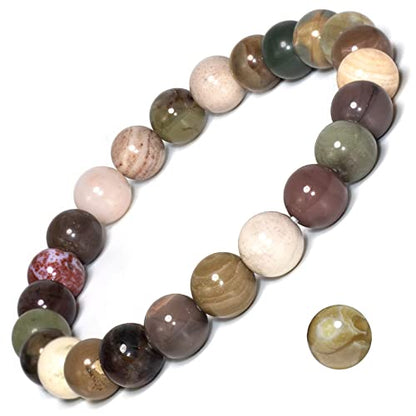 8mm Natural Crystal Stretch Bracelet | Handmade Round Stone Bead Bracelet, Runs Large, Meditation Yoga Gift for Women & Men - color: Indian Agate