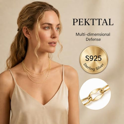 18k Gold Plated 925 Sterling Silver Link Chain Necklace for Women, Dainty Chain Necklace 2.0mm Lobster Claw Clasp Silver Necklace Trendy Jewelry Gifts 16/18/20/22/24 Inch - color: Gold, size: 24 Inch