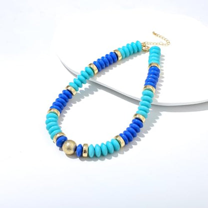 RISHEGAE Chunky Beaded Necklace for Women Boho Resin Beaded Choker Necklace Adjustable Surfer Beach Strand Necklaces Gold Handmade Acrylic Beads Jewelry Gift for Women - color: Style 4blue