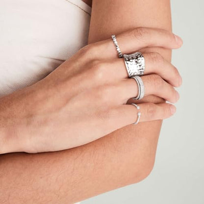 Wide Statement Hammered Band Rings for Women and Men，High 14K Gold Plated Polish Large Thumb Index Full Finger Rinds Size 5-10（Gold and Silver） - color: Silver