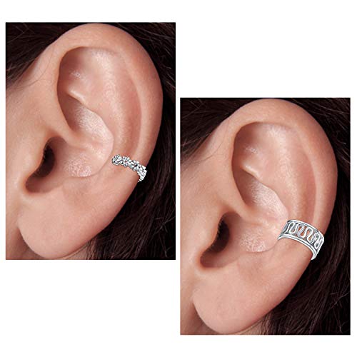 JFORYOU Stainless Steel Ear Cuff Fake Helix Cartilage Clip On Wrap Earrings Fake Lip Ring Non-Piercing Adjustable Men Women - color: Style B