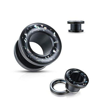 WBRWP 2pcs Hollow Gold Stainless Steel with Zircon Ear Plugs Tunnels - Ear Expander - Ear Gauges Stretcher Body Piercing Jewelry 8g-5/8 - color: Black Steel with Colorful print