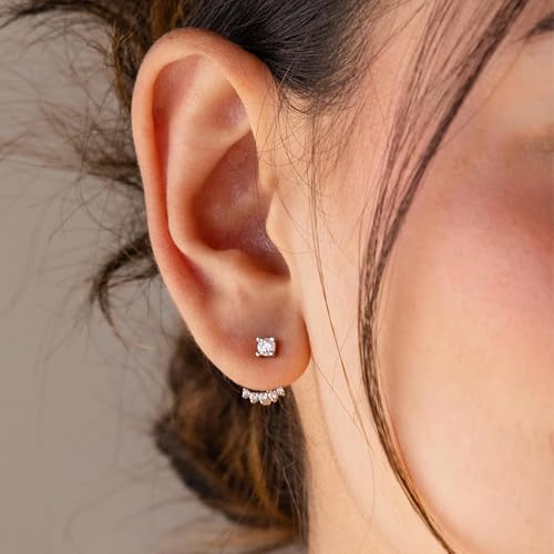 Gelbesty Gold Stud Earrings Set for Women, 3 Pairs Huggie Hoop Jacket Studs Earring Stacks - color: Silver