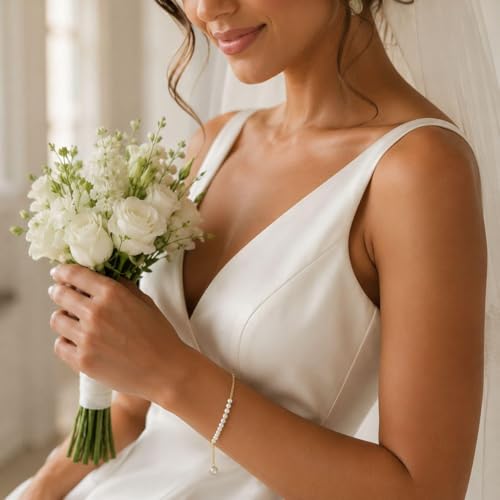 Pearl Bracelets for Women Dainty Baroque Pearl Bracelet White Bridesmaid Bridal Bracelet Wedding Jewelry Gifts for Mother Daughter Matching Outfits - color: B3:pearl bracelet