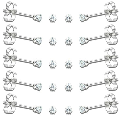 10 Pairs Small Stud Earrings for Women – Hypoallergenic Stainless Steel Tiny Earrings for Sensitive Ears, Cubic Zirconia Simulated Diamond Stud Earrings - style: 2mm-10 pairs-silver