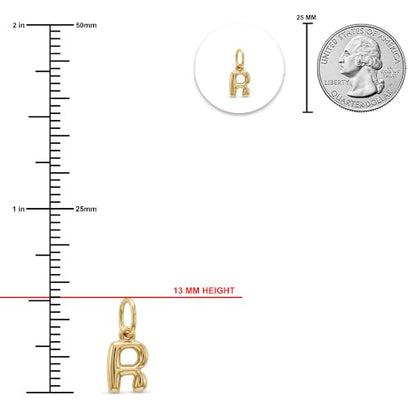 Gold Puffed Initial Letter Charm - 10 Karat Gold - 3D Bubble Letter Pendant - style: Letter r
