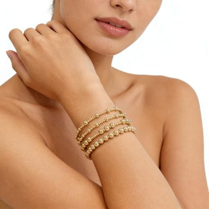 Dainty Gold Plated Pearl Crystal Beaded Bracelets Set for Women 14K Gold Plated Bead Pearl Beads Bracelet Stackable Paperclip Link Chain Bracelets Gold Plated Bracelets for Women Trendy Jewelry - color: Style9-multi layer1-4pcs