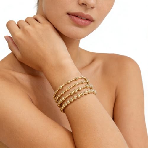 Dainty Gold Plated Pearl Crystal Beaded Bracelets Set for Women 14K Gold Plated Bead Pearl Beads Bracelet Stackable Paperclip Link Chain Bracelets Gold Plated Bracelets for Women Trendy Jewelry - color: Style9-multi layer1-4pcs