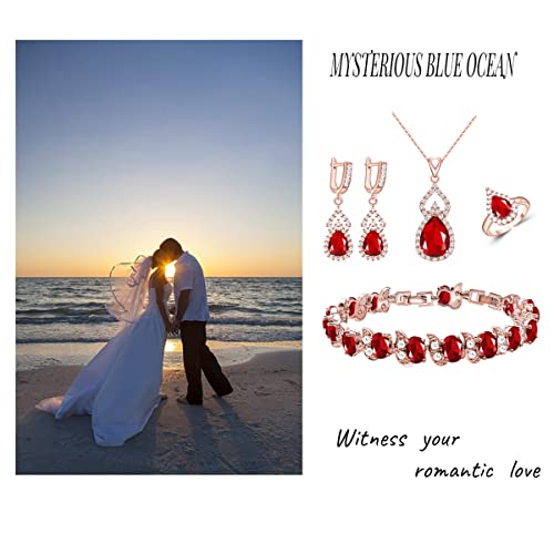LMXXVJ Women Jewelry Set Platinum Plated Necklace Open Ring Earrings Bracelet Set,Birthday/Anniversary Mother’s Day Jewelry Gifts for Mom/Wife/Sister/Best Friend - color: Rose Gold-Ruby Red