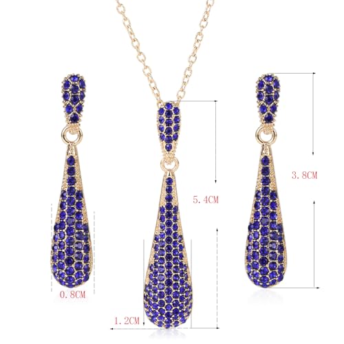 YINLI Full Crystal Rhinestone Gem Tear Drop Pendant Necklace Earrings Jewelry Sets - style: Style09