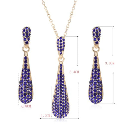YINLI Full Crystal Rhinestone Gem Tear Drop Pendant Necklace Earrings Jewelry Sets - style: Style09
