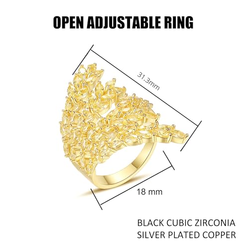 18K Gold Plated Rings for Women and Teen Girls Non Tarnish Cubic Zirconia Fidget Ring Butterfly/Snake/Mesh/Cross/Crown Knuckle Ring Open Adjustable Statement Stacking Chunky Rings - color: Gold Wheat Ears