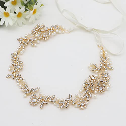 Bridal Headbands Crystal Pearl Hair Vines Bohemian Style Wedding Headpieces For Bride Wedding Hair Accessories - color: Gold