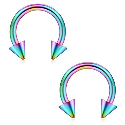 12PCS 12G Surgical Steel Nose PA Septum Horseshoe Hoop Earring Eyebrow Tragus Lip Piercing Ring - style: 10mm w Spikes
