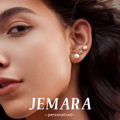 JEMARA Sterling Silver Stud Earrings for Women Pearl Earrings Non Tarnish | Hypoallergenic 925 Sterling Silver Pearl Cubic Zirconia Studs Set Trendy Earrings for Sensitive Ears 6 Pairs - color: 3Pairs 4mm Ball-Gold