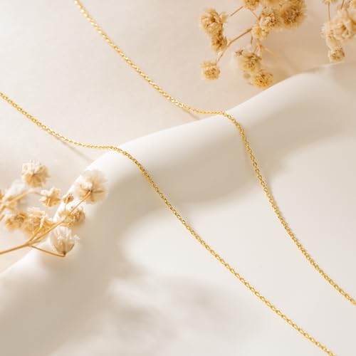 MONA MILANI 14K Gold Necklaces for Women & Mens Necklace Gold Chain for Women Mens Chains Elegant Dainty 14k Necklaces thin Cable Chain Necklace Chains 1mm 16-26 - size: 24in