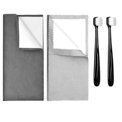 Syyflibb 2PCS Jewelry Cleaning Cloth, Silver Polishing Cloth Jewelry,2 PCS Ultra-Soft Brushes (Flat & Wave) for Cleaning Gold, Diamonds, Platinum, Gemstones, Coins (Black and Gray) - color: black and gray