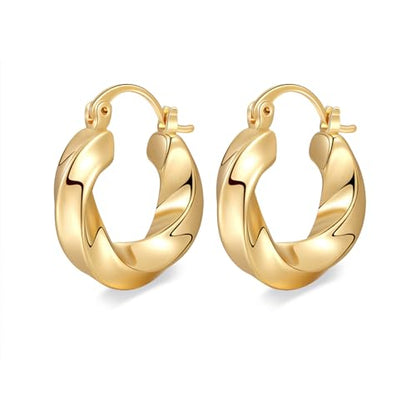 Women Hoop Earrings Lightweight 18K Gold Plated Chunky Hoops Earring Daily Jewelry - style: Hoops 3
