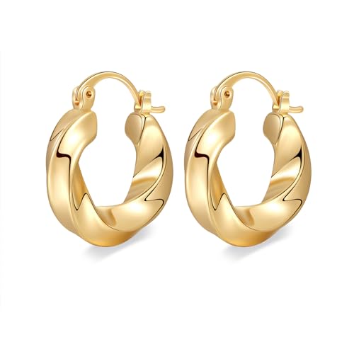 Women Hoop Earrings Lightweight 18K Gold Plated Chunky Hoops Earring Daily Jewelry - style: Hoops 3