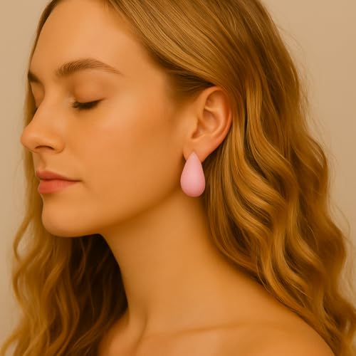 14K Gold Clip On Earrings Women,Teardrop Chunky Detachable Hoop Clip-On Earrings for Non Pierced Ears Hypoallergenic Lightweight Earring Clips - color: Pink