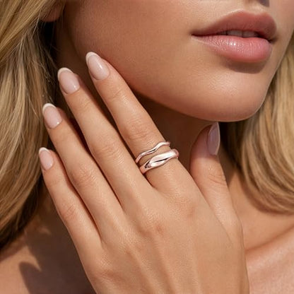 Gold Rings for Women Men Non Tarnish, Waterproof Chunky 14K Gold Plated Dainty Stackable Rings Trendy Statement Pinky Thumb Rings Engagement Eternity Wedding Band Ring Stacking Gold Jewelry Size 3 4 5 6 7 8 9 10 11 - color: Rose Gold, size: 7