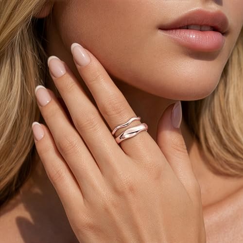 Gold Rings for Women Men Non Tarnish, Waterproof Chunky 14K Gold Plated Dainty Stackable Rings Trendy Statement Pinky Thumb Rings Engagement Eternity Wedding Band Ring Stacking Gold Jewelry Size 3 4 5 6 7 8 9 10 11 - color: Rose Gold, size: 10