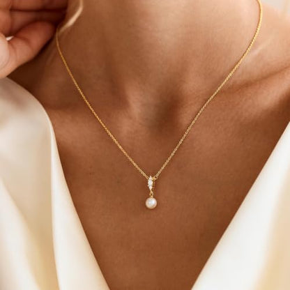Amicon Pearl Necklaces for Women – 14K Gold Plated Freshwater Pearl Dainty Choker Hypoallergenic Pearl Necklace Wedding Birthday Gift for Women - style: Pearl Pendant-02-GD