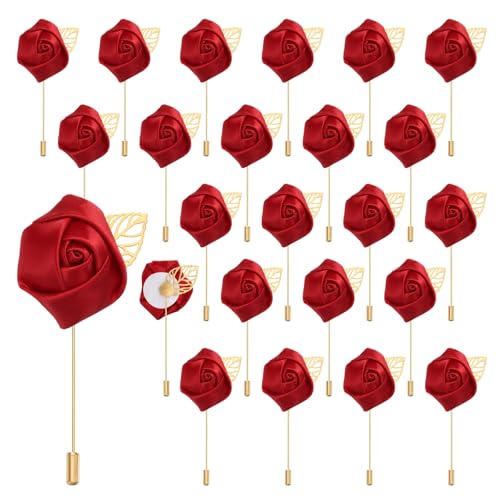 uxcell 24pcs Wine Red Rose Boutonnieres Flower Pins for Wedding | Buttonholes Pocket Boutonnieres for Wedding Ceremony Anniversary Prom Formal Dinner Party - color: Wine Red