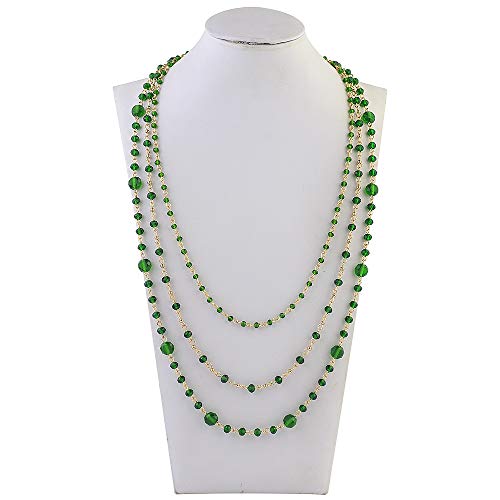 Firstmeet Long Chain Multi Layer Fashion Glass Beads Handmade Necklace for Women - color: Emerald Green