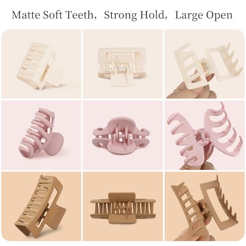 Small Medium Claw Clips for Women, 3 Styles Hair Clips for Thick and Thin Hair, Non-slip Strong Hold, 12 Pcs (White,Pink,Khaki,Brown) - color: White,Pink,Khaki,Brown