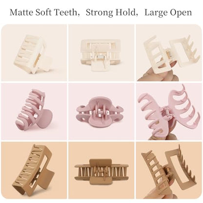 Small Medium Claw Clips for Women, 3 Styles Hair Clips for Thick and Thin Hair, Non-slip Strong Hold, 12 Pcs (White,Pink,Khaki,Brown) - color: White,Pink,Khaki,Brown