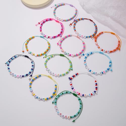Heishi Surfer Clay Bead Bracelets Set for Women - Preppy Smile Evil Eye Beaded Stretch Bracelets Elastic Layering Friendship Bracelets- Stackable Boho Disc Summer Jewelry Set - color: B-12PC BEAD