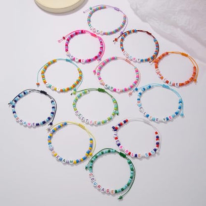 Heishi Surfer Clay Bead Bracelets Set for Women - Preppy Smile Evil Eye Beaded Stretch Bracelets Elastic Layering Friendship Bracelets- Stackable Boho Disc Summer Jewelry Set - color: B-12PC BEAD