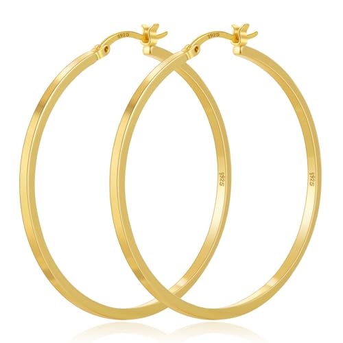 925 Sterling Silver Hoop Earrings Silver Hoops Earring Large Hoop Earrings | Jewelry for Her Gift Large Silver Hoop Earrings Hypoallergenic Thin Hoop Earring for Women Sensitive Ears 20/30/40/50/60/70mm - color: 40mm Gold
