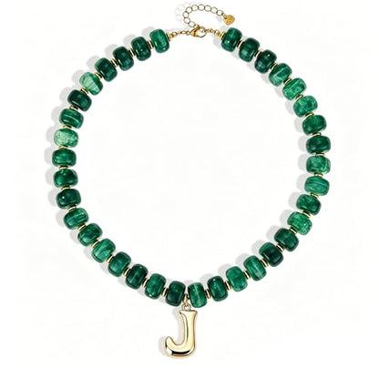 Initial Beaded Necklaces for Women,14K Gold Plated Bubble Letter Pendant Jewelry Gifts - color: acrylic neccklace-j