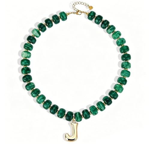 Initial Beaded Necklaces for Women,14K Gold Plated Bubble Letter Pendant Jewelry Gifts - color: acrylic neccklace-j